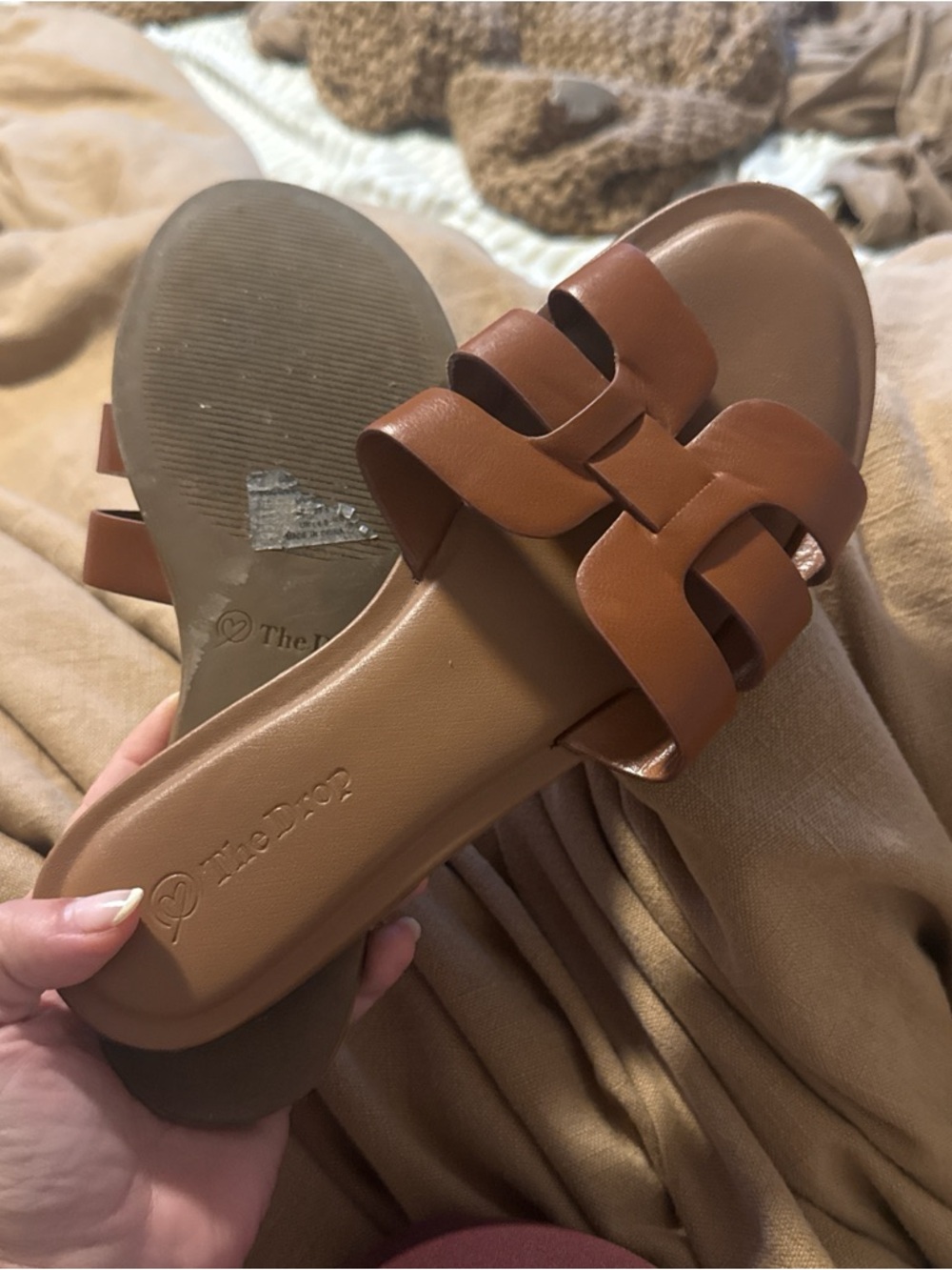 Women's Brown Slide Sandals with Interlaced Strap